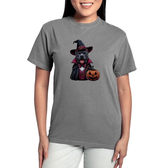 CafePress - Costumed Pitbull Halloween Women's Comfort Colors® T Shirt - Womens Comfort Colors® Shirt