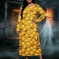 thumbnail image 3 of Women's Long Sleeve Casual Maxi Dress Spooky Skull Pumpkin Graphic Print Crewneck Flowy Fall Dresses Halloween Party Festival Costumes Everyday Apparel, 3 of 8