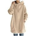 thumbnail image 2 of Long Zip Up Hoodie Jacket for Women Fall Winter Long Sleeve Plain Hooded Sweatshirt Jacket with Pockets Coat Outerwear, 2 of 7