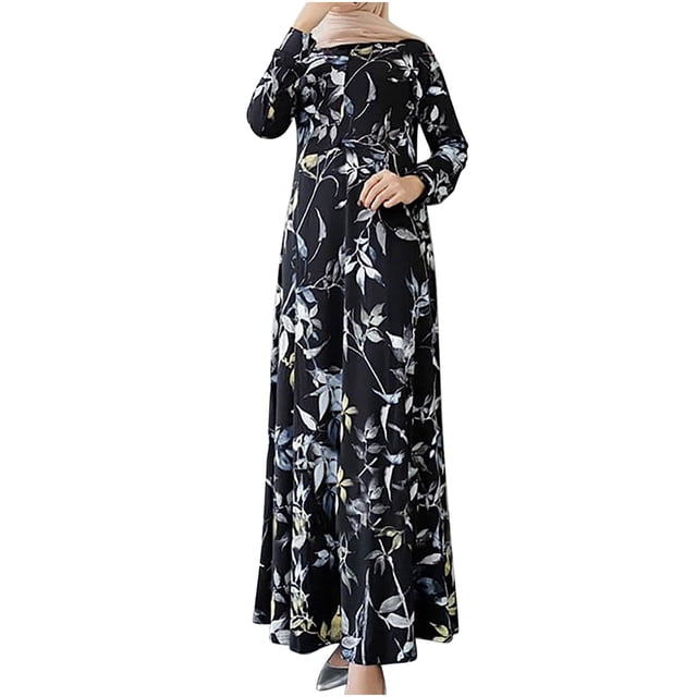 Vestido Largo Hasta Los Tobillos de Manga Larga Con Estampado de Cuello Redondo Para Mujer Vestido Largo Odeerbi ODB116819