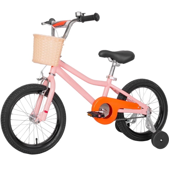 Hykolity Kids Bike Boy Girl Bicycle 16 inch for Children Age 4-7 Years Old Height 41-53 in Child Sport Bike Includes Training Wheel Basket Peach Pink