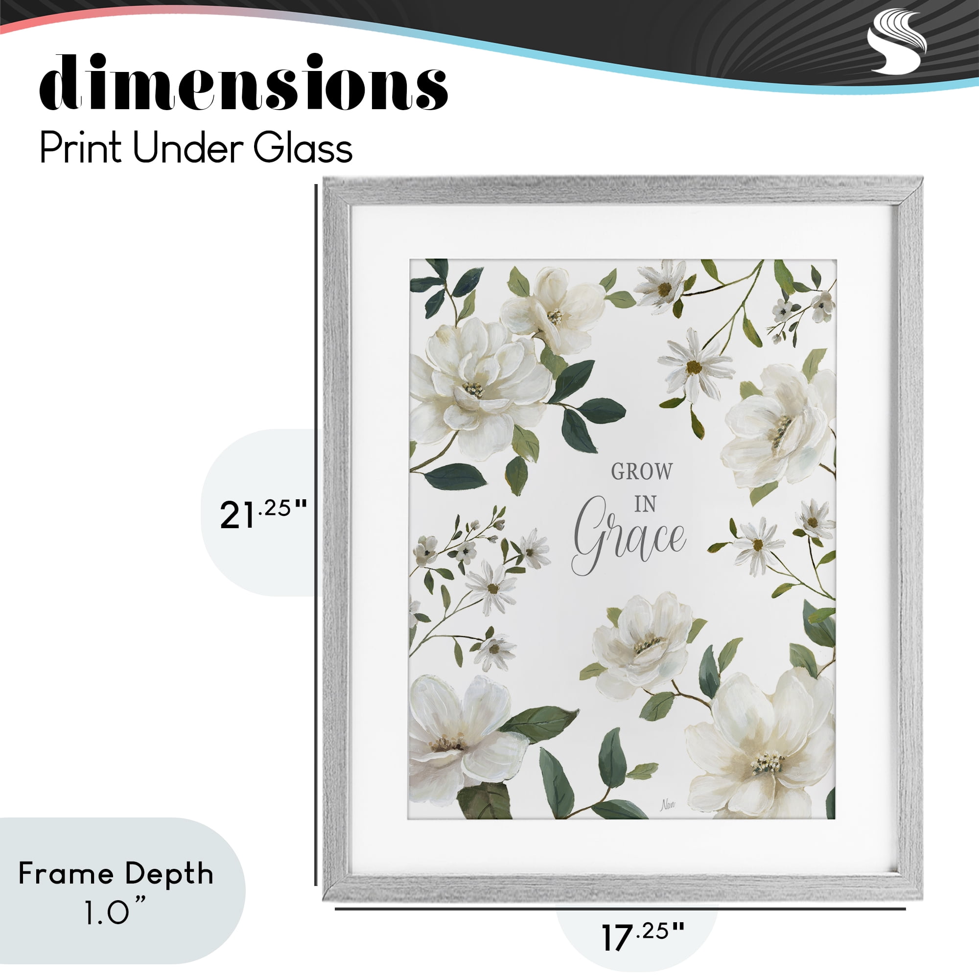 Stupell Industries Floral Grow In Grace Gray Framed Print Under Glass, design by Nan