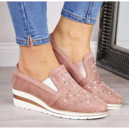 

Zpanxa Shoes for Women Summer Casual Wedge Walking Shoes Women Rhinestone Breathable Plus Size Sneakers Pink Womens Shoes 37