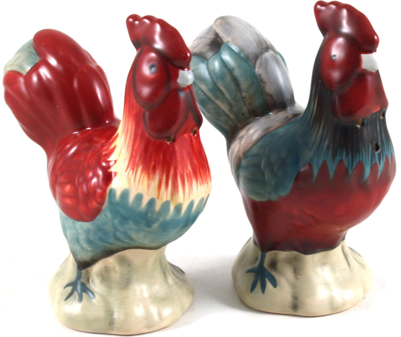 Cg SS-CG-56535 5 Inch Ceramic Rooster Salt and Pepper Shakers with Blue Tail Feathers 5