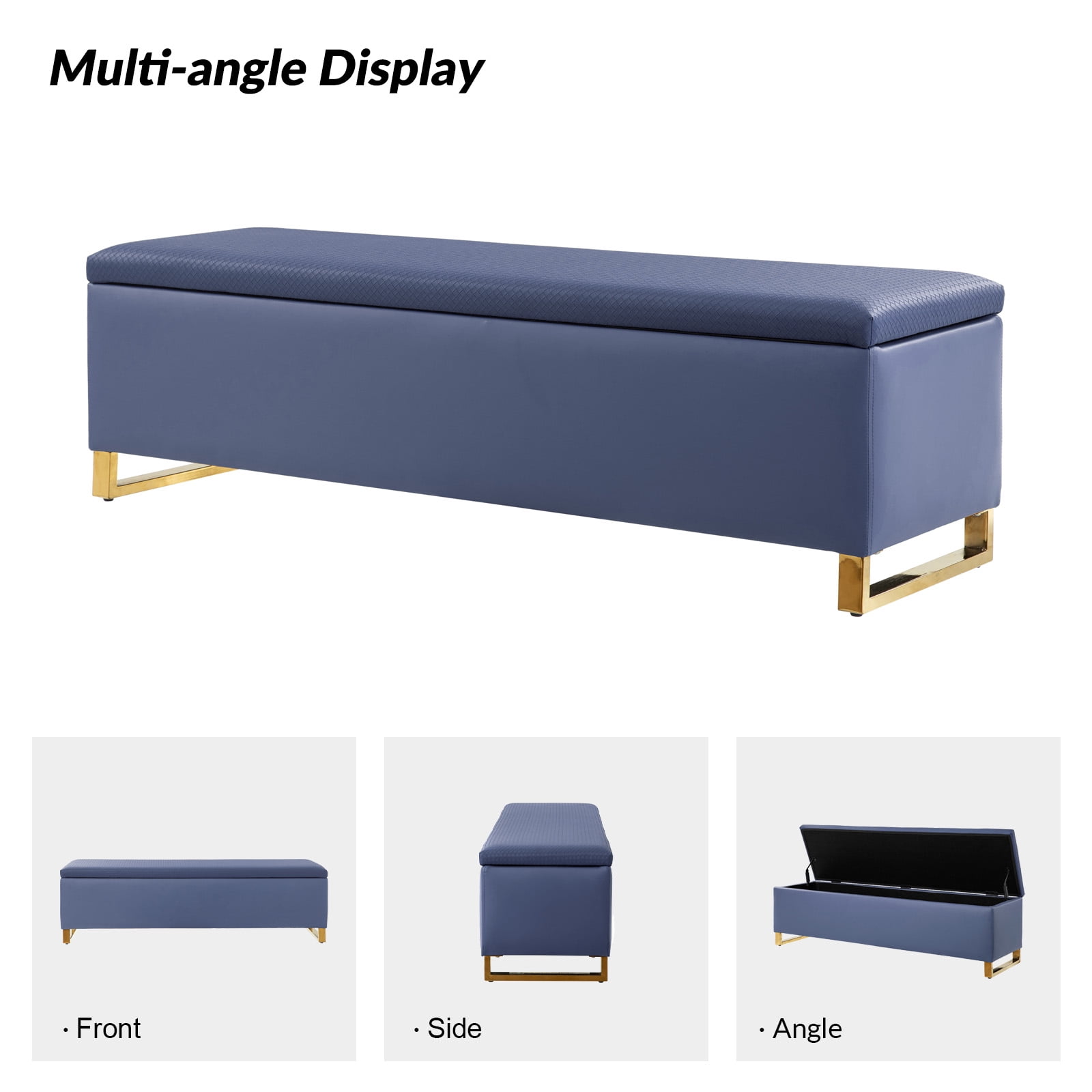 Tina's Home Storage Bench with 2 Ottomans,  Upholstered Entryway Bench with Stainless Steel Legs Modern Seating for Living Room, Bedroom Navy