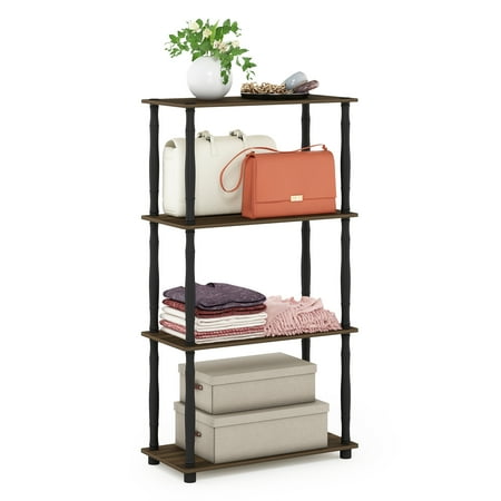 Furinno 23.6"W x 11.6"D x 43.25"H 4-Shelf Decorative Shelves, Columbia Walnut and Black
