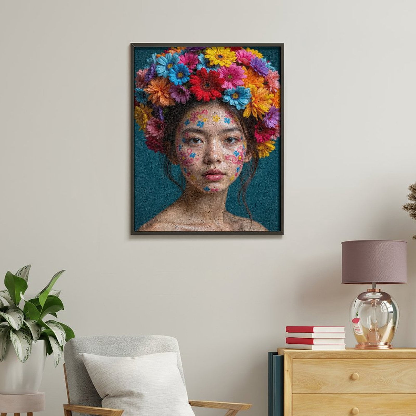 Paint By Numbers Kit for Adults Beginner - DIY Floral Headdress Face Art Portrait Canvas Painting Kits for Adults, Frameless Paint By Number for Adults for Home Wall Decor 16x20 Inch