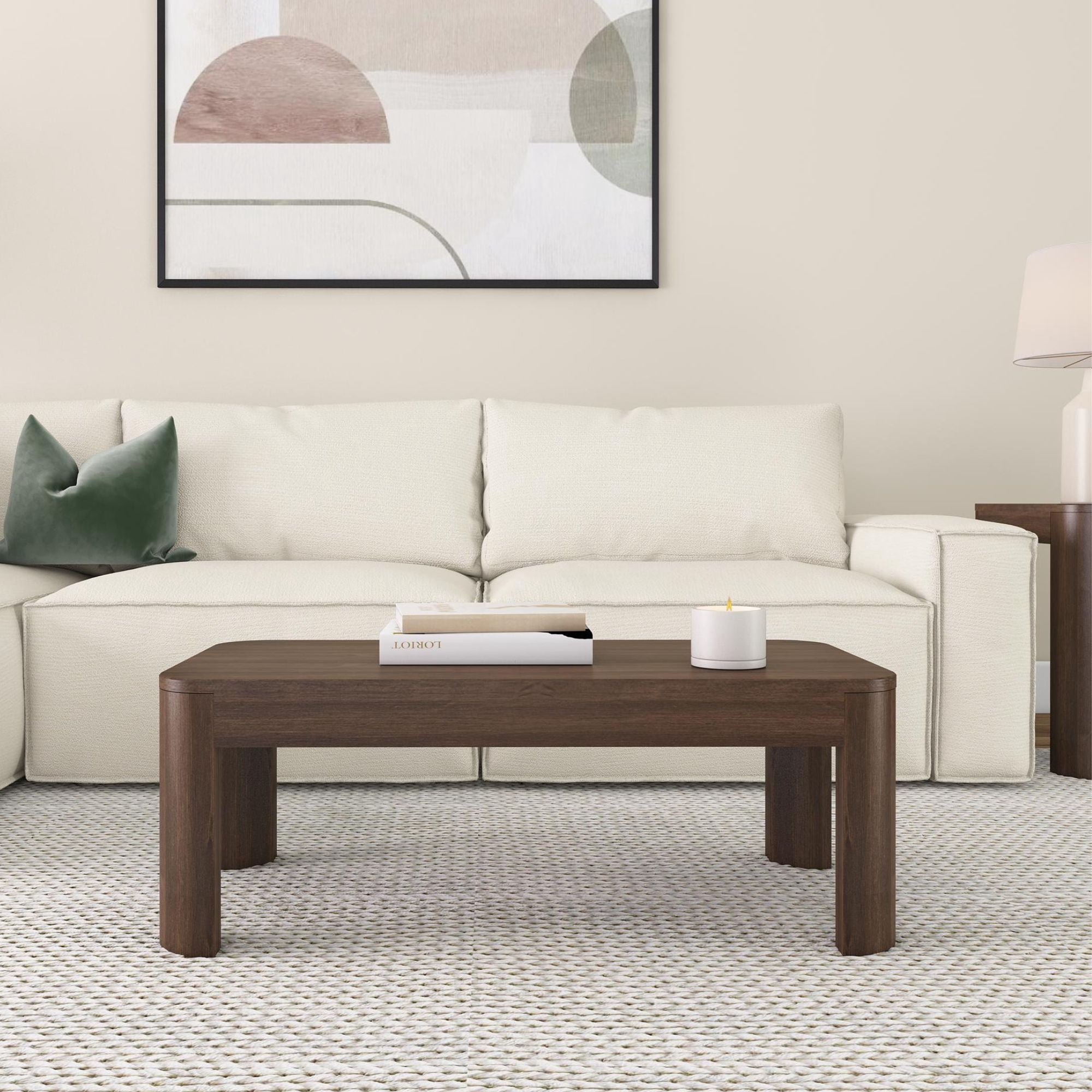 Plank+Beam Solid Wood 40" Modern Rectangular Coffee Table, Coffee Table for Living Room, Walnut