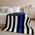 thumbnail image 3 of Flannel Fleece Throw Blanket USA Flag Thin Blue Line Star Lightweight Soft Plush Blankets,America Law Enforcement Flags Cozy Warm Throw Blanket for Couch Sofa Bed Car Office All Season Use 50x60in, 3 of 9