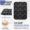 thumbnail image 3 of Walchoice 12-Cup Muffin Top Pan, Nonstick Stainless Steel Cupcake Pan for Baking, Regular Size Tin Tray for Cookie Pancake Hamburger Egg - 11” x 14.6” - Black, 3 of 8
