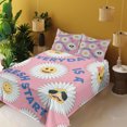 thumbnail image 2 of Ambesonne Flower Emoji Fitted & Top Sheet Set with Shams, Chill Summer Fun Art, Pale Pink Mustard White, 2 of 5