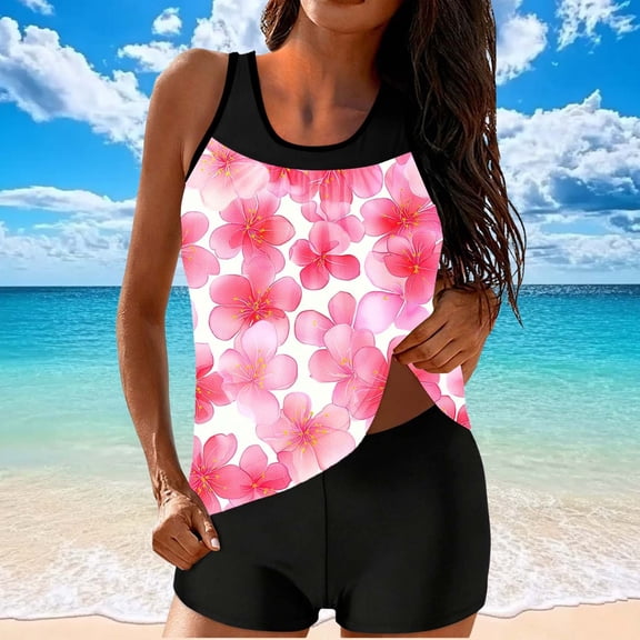 FDGIU Women's Tummy Control Tankini Set - Two Piece Modest Blouson Top & Shorts Summer Swimwear