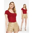 thumbnail image 3 of SSLR Crop Tops for Women Short Sleeve T Shirts Waffle Ribbed Henley Scoop Neck Tee Shirts, 3 of 7