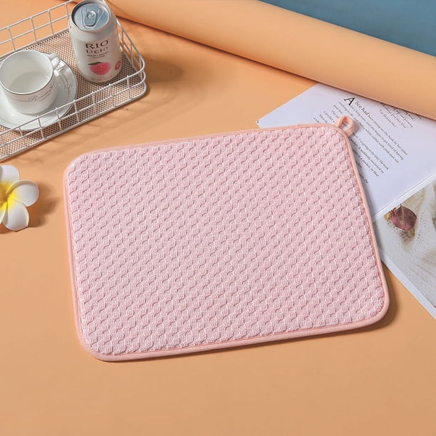 Nvzi Paquete de 2 alfombrillas de secado de platos de microfibra, escurridor de platos absorbente de para encimera de cocina, 14,9 x 19,6 pulgadas, color rosa