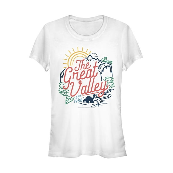 Junior's The Land Before Time Colorful Great Valley Line  Graphic Tee White Medium