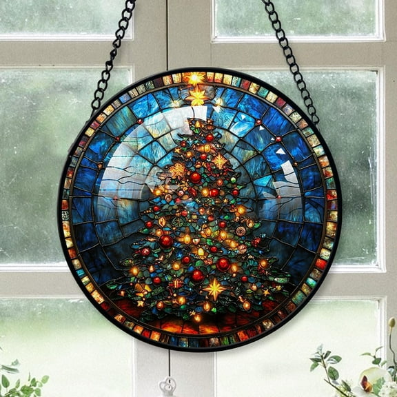 Customized Christmas Tree Suncatcher Stained Glass, Christmas Tree Gifts for Women for Window Hanging, Christmas Tree American Glass Hanging EtEmaq