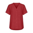 thumbnail image 7 of YUGYXL Womens Summer Tops Short Sleeve Button Down Shirts Casual V Neck T Shirts Pleated Front Loose Fit Tops for Daily Red S, 7 of 7