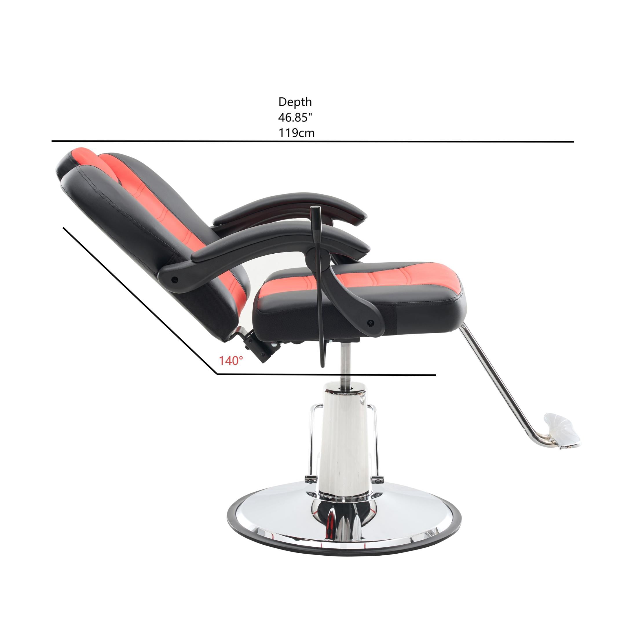 Noble House Heavy Duty Reclining Barber Chair, 360° Swivel Salon Chair with Hydraulic Pump, Black+Red