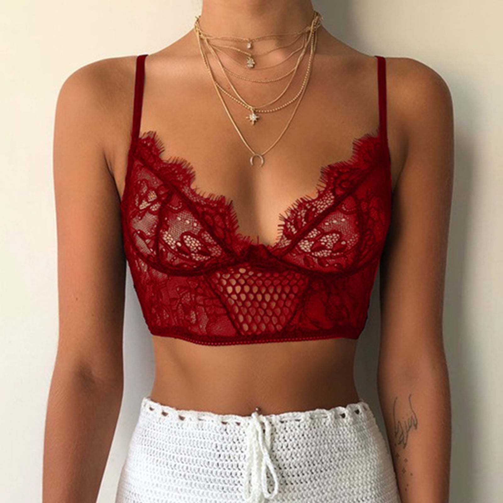 Qiopertar Liquidation a Moins de 5 Debardeur Femme Soutien Gorge en Dentelle Lingerie Sexy Col en V sous Vetements Camisole Grandes Economies de Vacances Walmart