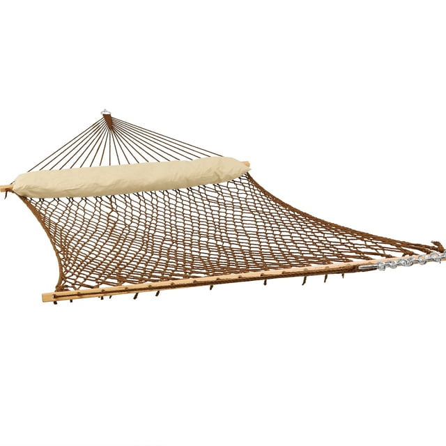 Sunnydaze Double Wide 2-Person Polyester Rope Hammock with Spreader Bars - 400-Pound Weight Capacity - Brown