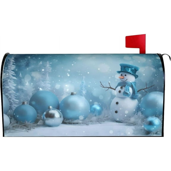 Mailbox Cover Christmas Snowflakes Snowman Blue Ball Holiday Letter Box Cover Magnetic Mail Wraps Post Garden Decor 21x18 in