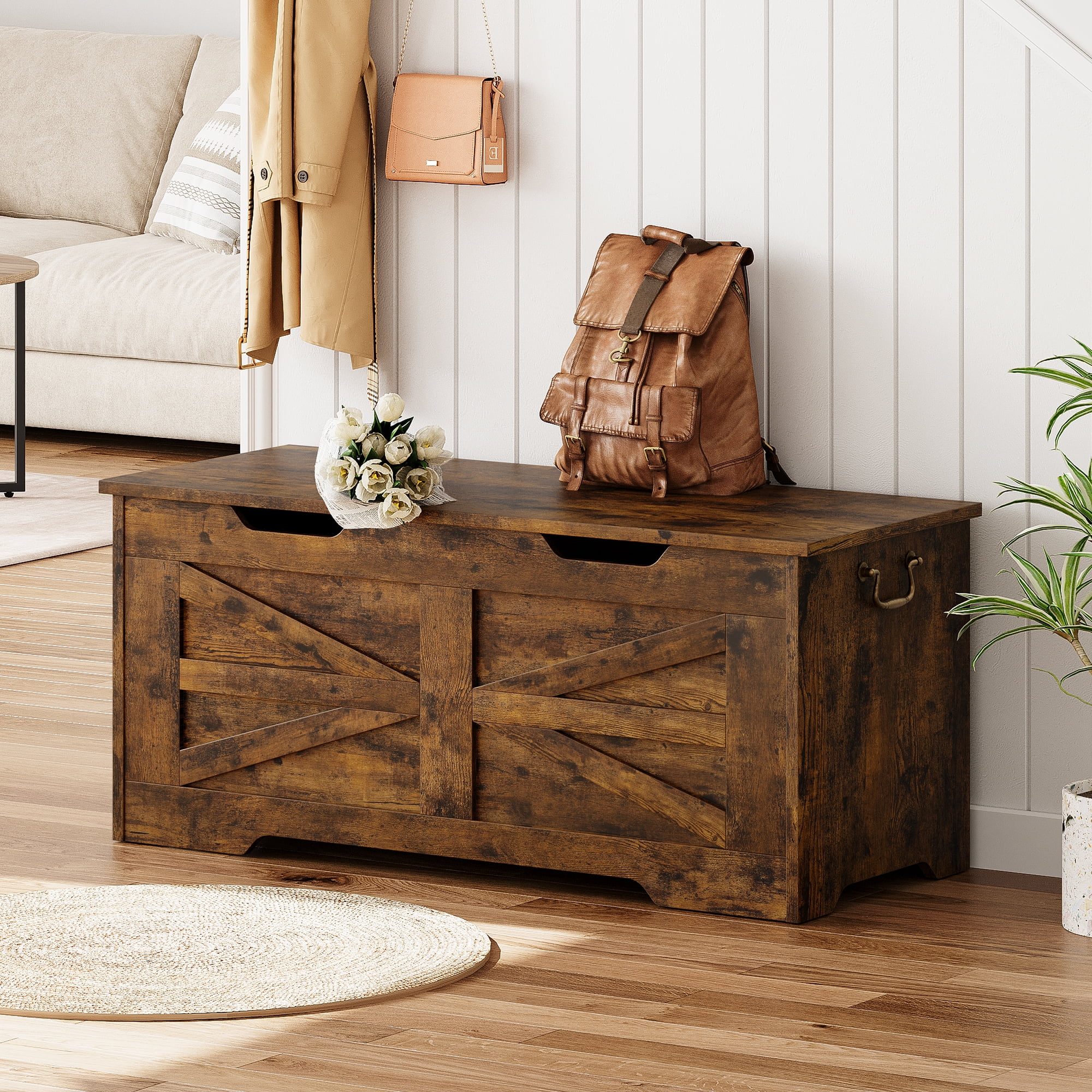 Storage Bench, Wooden Storage Chest with Safety Hinge, Toy Chest With Lids, Toy Box Organizer for Living Room, Playroom