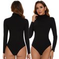 thumbnail image 3 of SHAPEVIVA Long Sleeve Bodysuit for Women Mock Turtle Neck Leotard Jumpsuit Shirt Basic Tops, 3 of 7