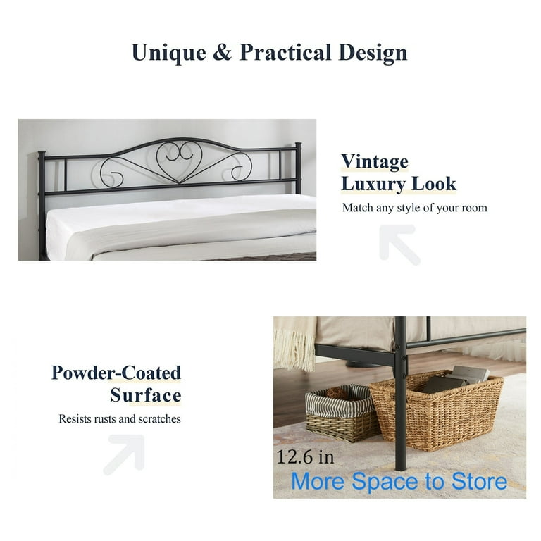 KHD Javlergo Metal Platform Bed Frame with Modern Headboard