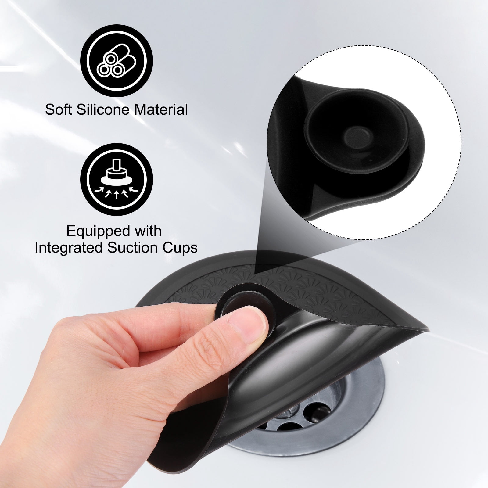 Unique Bargains Silicone Tub Stopper Kitchen Bathtub Drain Cover Plug 5.8" Black 3Pcs