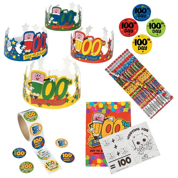Fun Express 100th Day of School Classroom Supplies Handout Kit - 98 Pieces