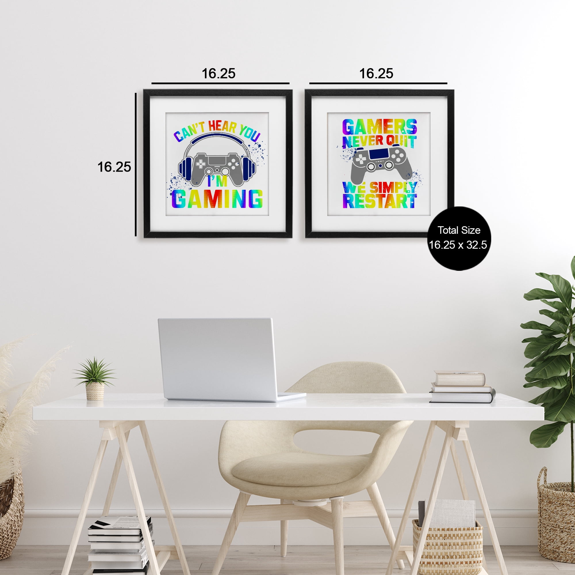 Rainbow Retro Gaming Phrases 2 Piece Black Framed Print Under Glass Set, design by Kim Allen