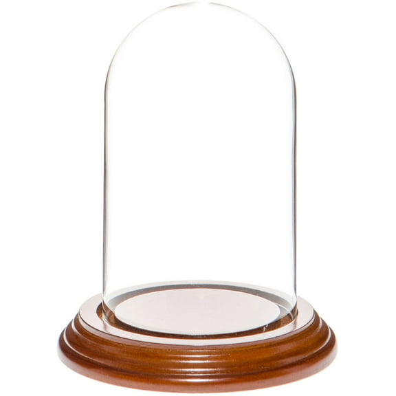 Plymor 3" x 5" Glass Display Dome Cloche (Walnut Veneer Base)