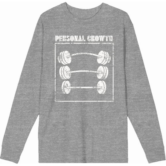 Gym Culture Personal Growth Crew Neck Long Sleeve Heather Gray Adult Tee-Medium