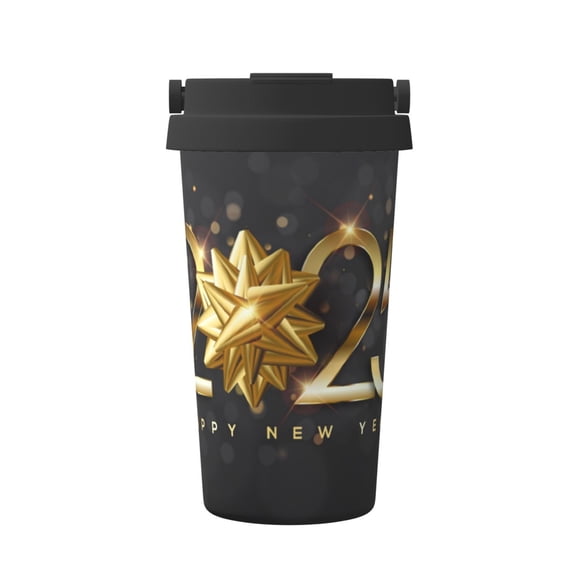 Rateoe 2025 Happy New Year 1 Pattern Travel Coffee Mug Tumbler with Flip Lid | Reusable Insulated Stainless Steel Cold Brew Iced Coffee Cup Thermos