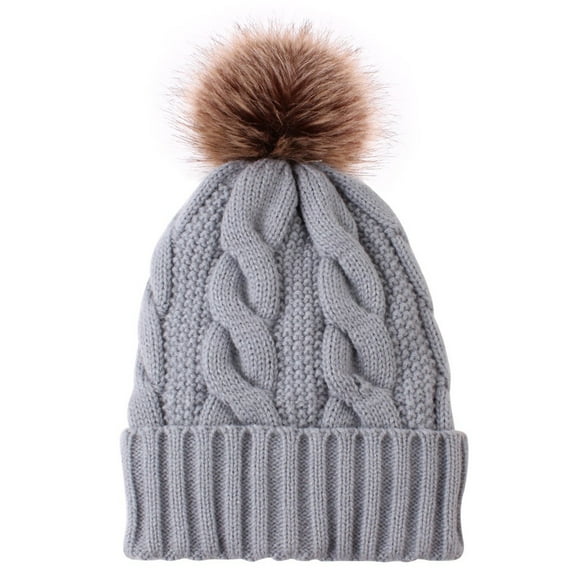 HNMKIU Warm Knitted Winter Baseball Cap for Women with Fashionable Hemming Detail Grey,One Size