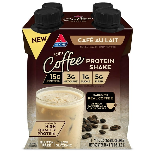 Atkins Iced Coffee Protein Shake, Café Au Lait, Keto Friendly, 11.0 oz ...