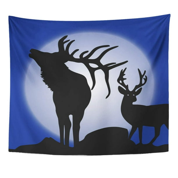 Zealgned Blue Two Silhouette Deer Northern In Winter At Moonlight Beautiful Wall Art Hanging Tapestry Home Decor For Living Room Bedroom Dorm 60x80 Inch Walmart Com Walmart Com