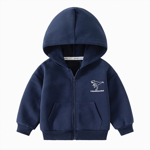Splozh Girl Zip Up Hoodie Fashion Toddler Baby Girls Boys Long Sleeve Dinosaur Print Hoody Jacket Zip Up Coat Fall Winter Outwear,Navy,12-18 Months