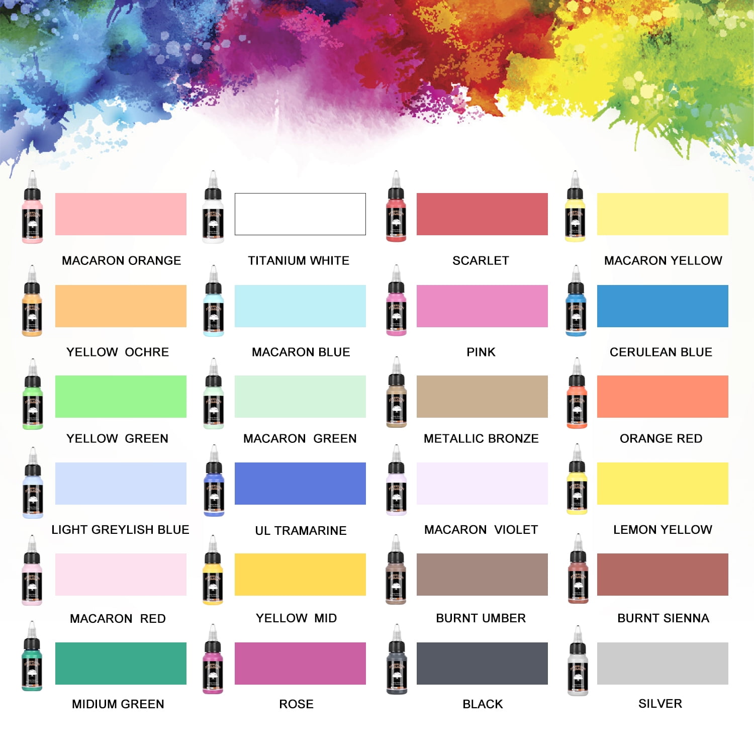 SAGUDIO Acrylic Airbrush Paint 24 Colors (30 ml/1fl oz) with Color Wheel Ready to Painting Set, Water Based Waterproof Quick Drying for Model, Shoes, Leather, Wall