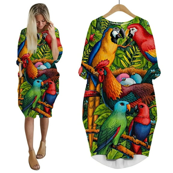 CLOOCL Shift Dress Rooster Parrot Pattern 3D Printed Female Clothes Fashion Long Sleeve Dress Oversized