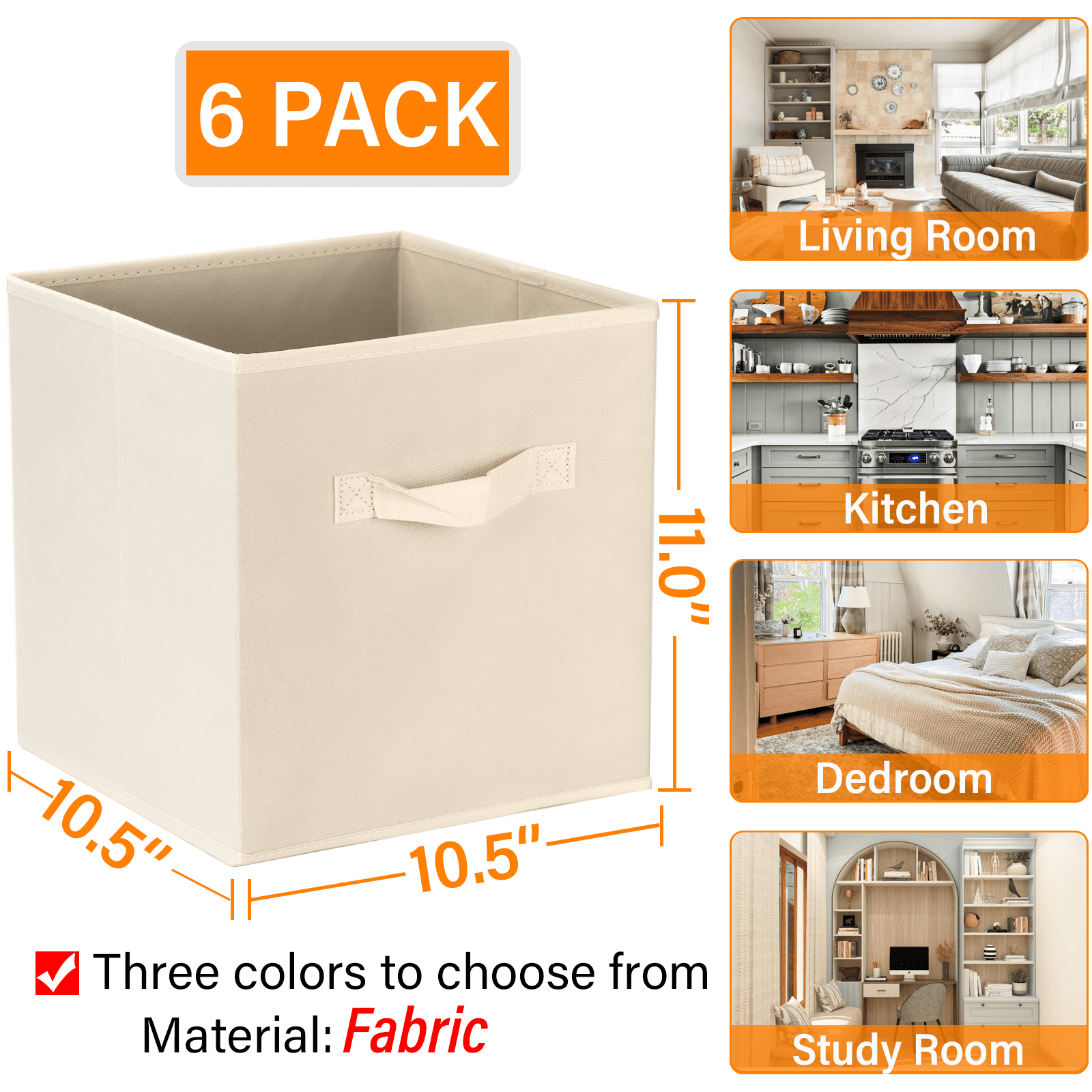 11 in Storage Cubes with Handle, 6 Pack Fabric Cube Storage Bins,Storage Boxes for Organizing Closet Bins,Light gray