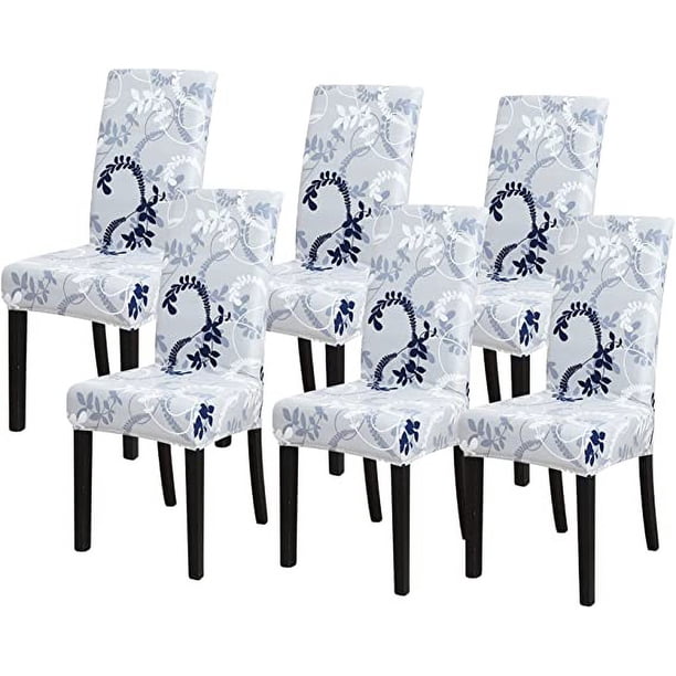 Nvzi Dining Chair Cover for Dining Room Set of 6 Grey Stretch Removable Washable Kitchen Parsons Chair Covers 6 Pack, Flower Pattern C