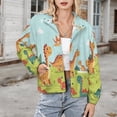 thumbnail image 3 of Jackets for Women Winter Coat Jackets Flannel Stand Collar Jacket(Cute Dinos in Sunny Field,Size:S-4XL), 3 of 7