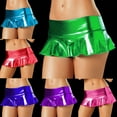 thumbnail image 4 of Womens PU Sparkly Wetlook Metallic Mini Skirt Elastic Low Waist Pleated Ruffle Flared Micro Skirts Lingerie, 4 of 16