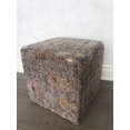 thumbnail image 2 of 16" x 16" Contemporary Distressed Grey Gold Square Ottoman Pouf, 2 of 3