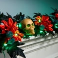 thumbnail image 3 of 6 ft. Artificial Halloween Boo-tiful Garland, Black, Orange Dahlia Flowers, White Skulls, 3 of 4