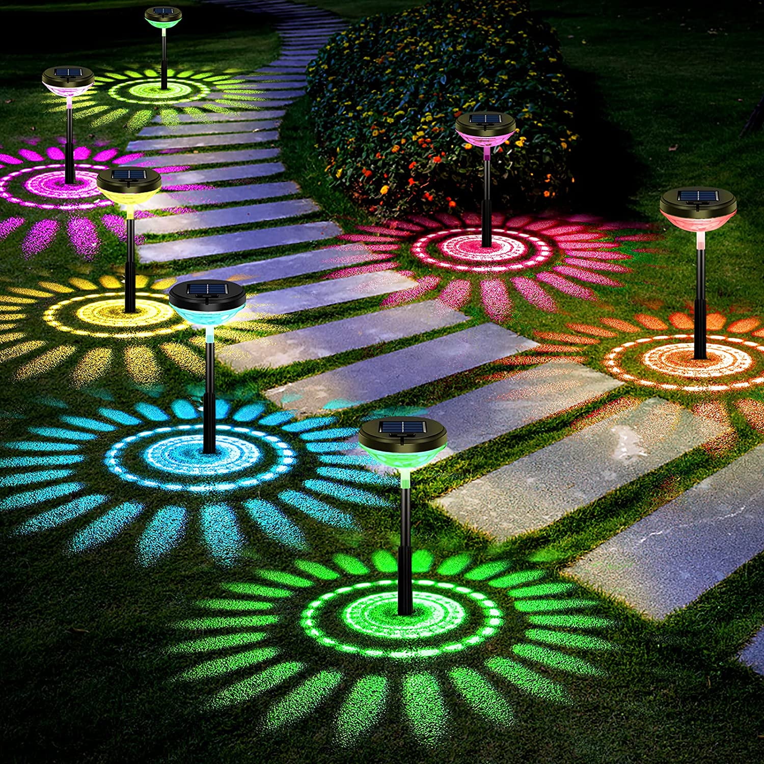 Bright Solar Pathway Lights Pack,Color Changing/Warm White LED Solar  Lights Outdoor,IP67 Waterproof Solar Path Lights,Solar Powered Garden Lights  for Walkway Yard Backyard Lawn Landscape Decorative