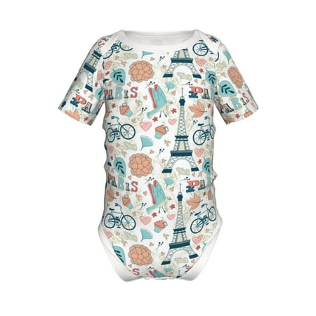 

Adobk Eiffel Tower Print Baby Climbing Clothes Jumpsuit Rompers Classic Rompers Child Short sleeve Bodysuits-9M
