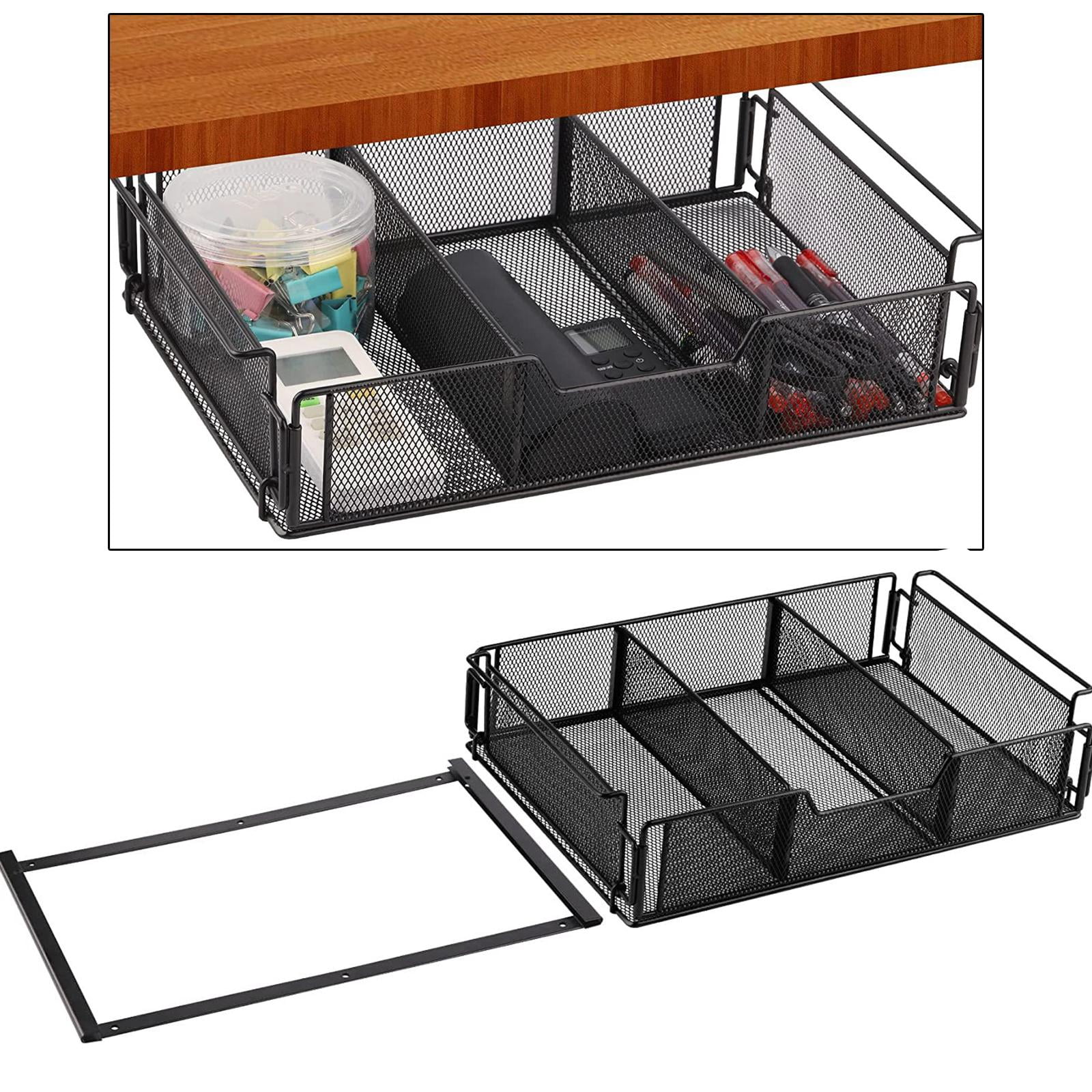 under Desk Drawer Storage Basket File Holder Pull Out Easy Assembly Stationery Box Hidden Storage Container Organizer for Storage Home Desk