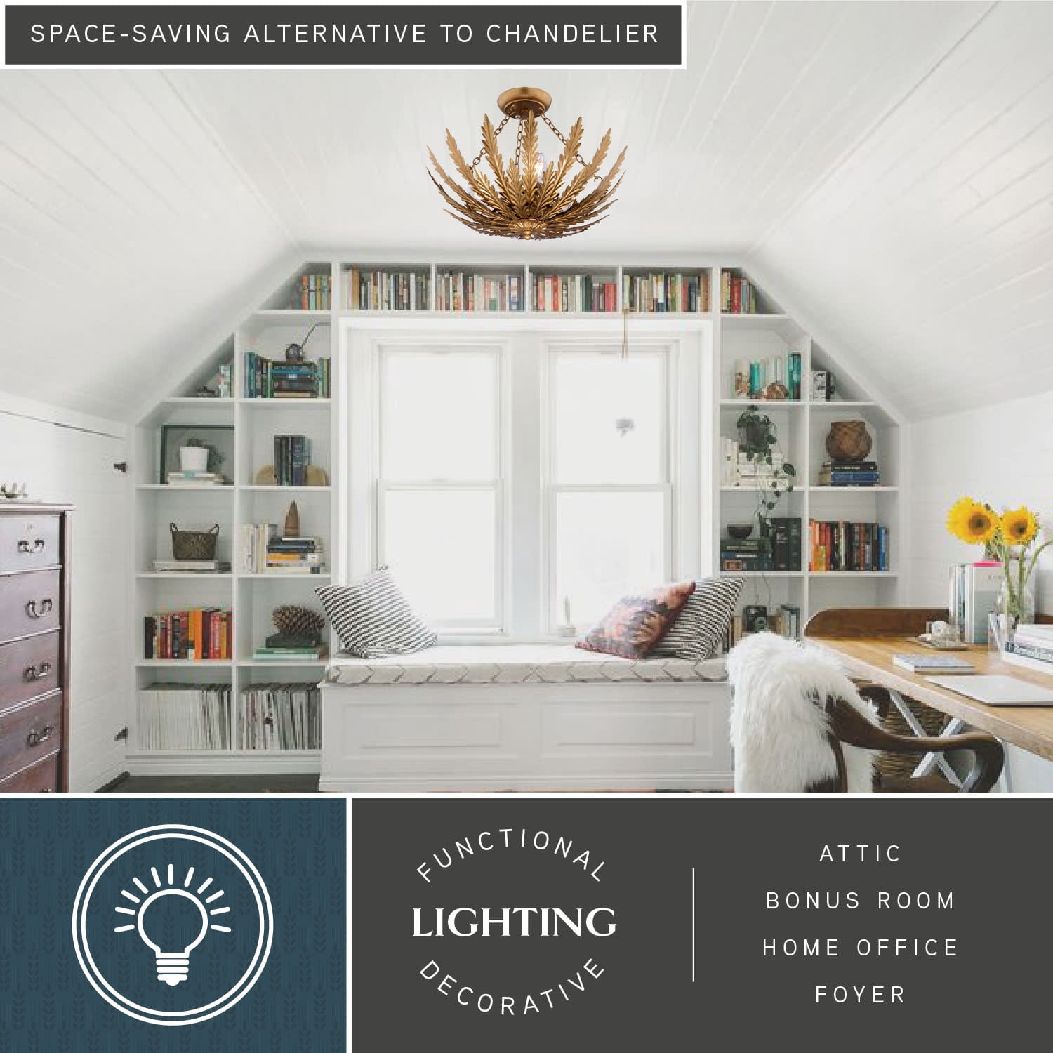 Ozette 18-in W Heritage Gold Semi Flush Mount Ceiling Light Fxiture with Leaf Motif